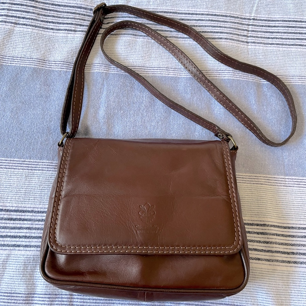 Vera Pelle Brown Real Leather Made in Italy crossbody/shoulder/pouch bag